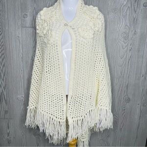 Hand made crochet knit floral Shaw coat cottage core / grandma core one size